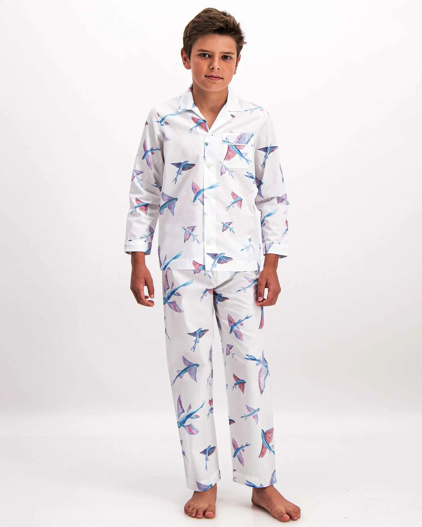 Boys Long Pyjamas - Flying Fish White Woodstock Laundry