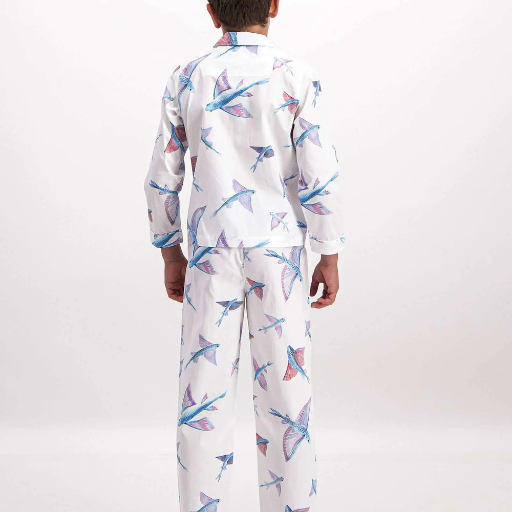 Boys Long Pyjamas - Flying Fish White Woodstock Laundry