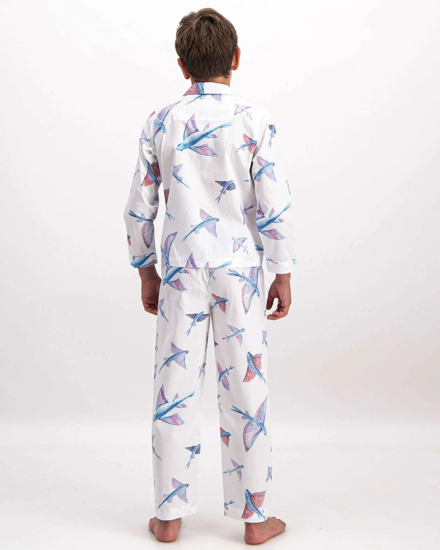 Boys Long Pyjamas - Flying Fish White Woodstock Laundry