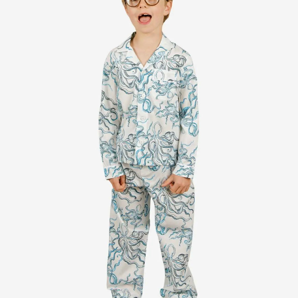 Boys Long Pyjamas - Octopus Indigo Woodstock Laundry