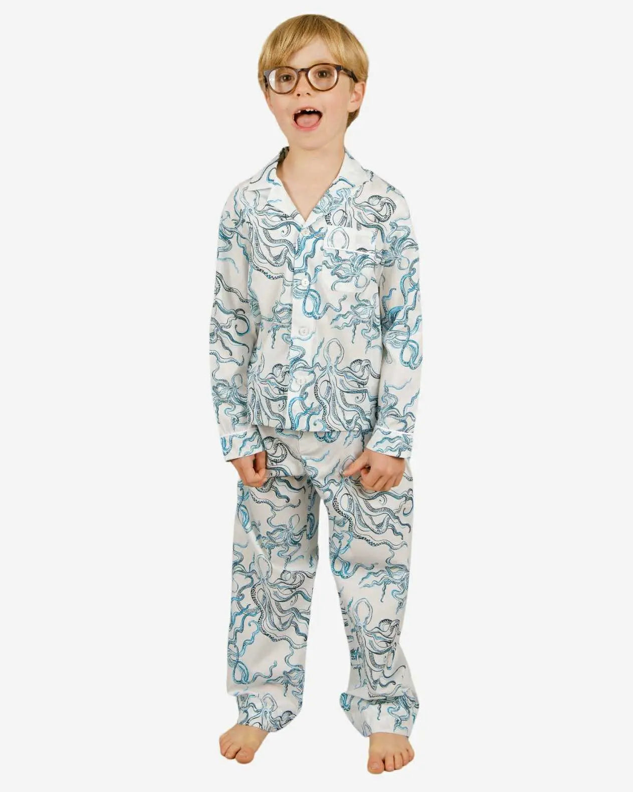Boys Long Pyjamas - Octopus Indigo Woodstock Laundry
