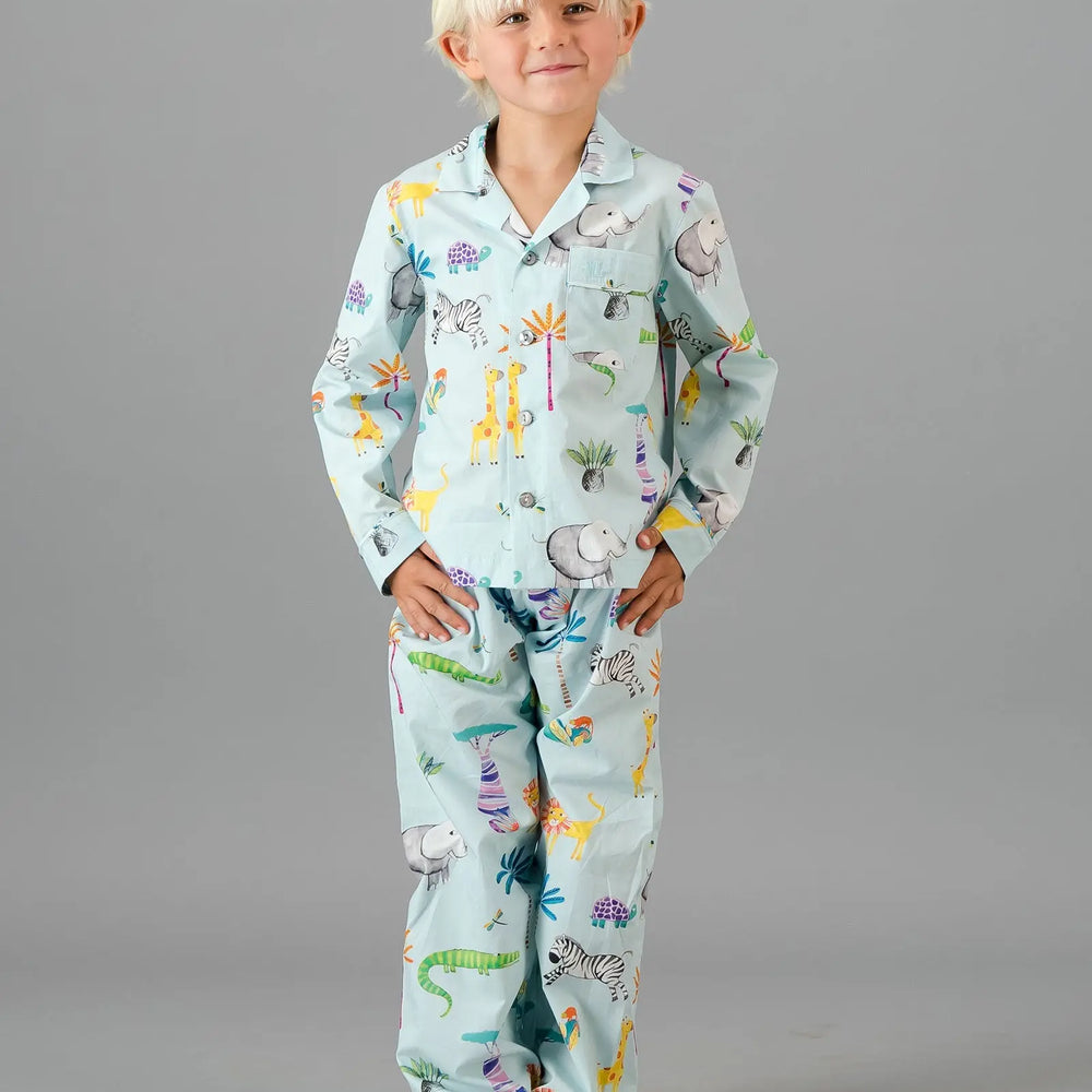 Boys Long Pyjamas - Safari Blue Woodstock Laundry