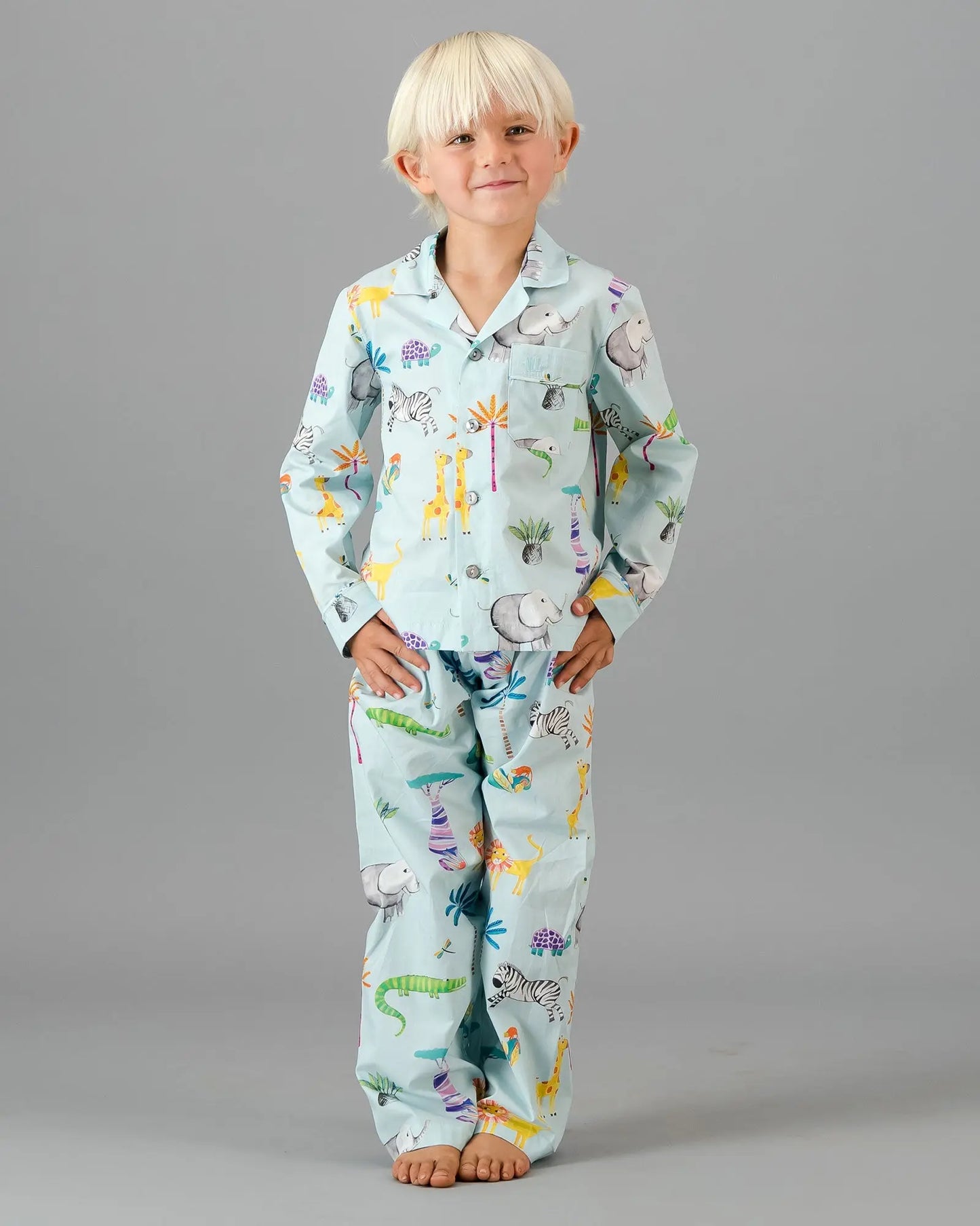Boys Long Pyjamas - Safari Blue Woodstock Laundry