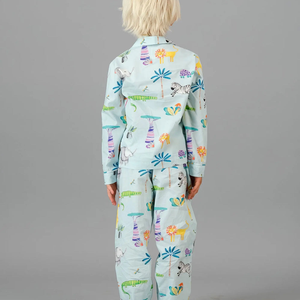 Boys Long Pyjamas - Safari Blue Woodstock Laundry