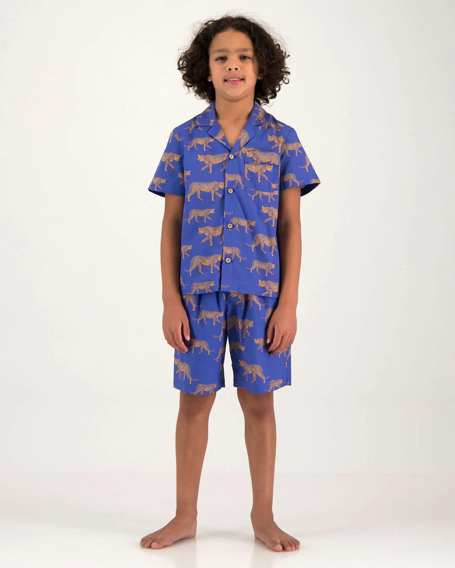 Boys Short Pyjamas - Blue Cheetahs Woodstock Laundry