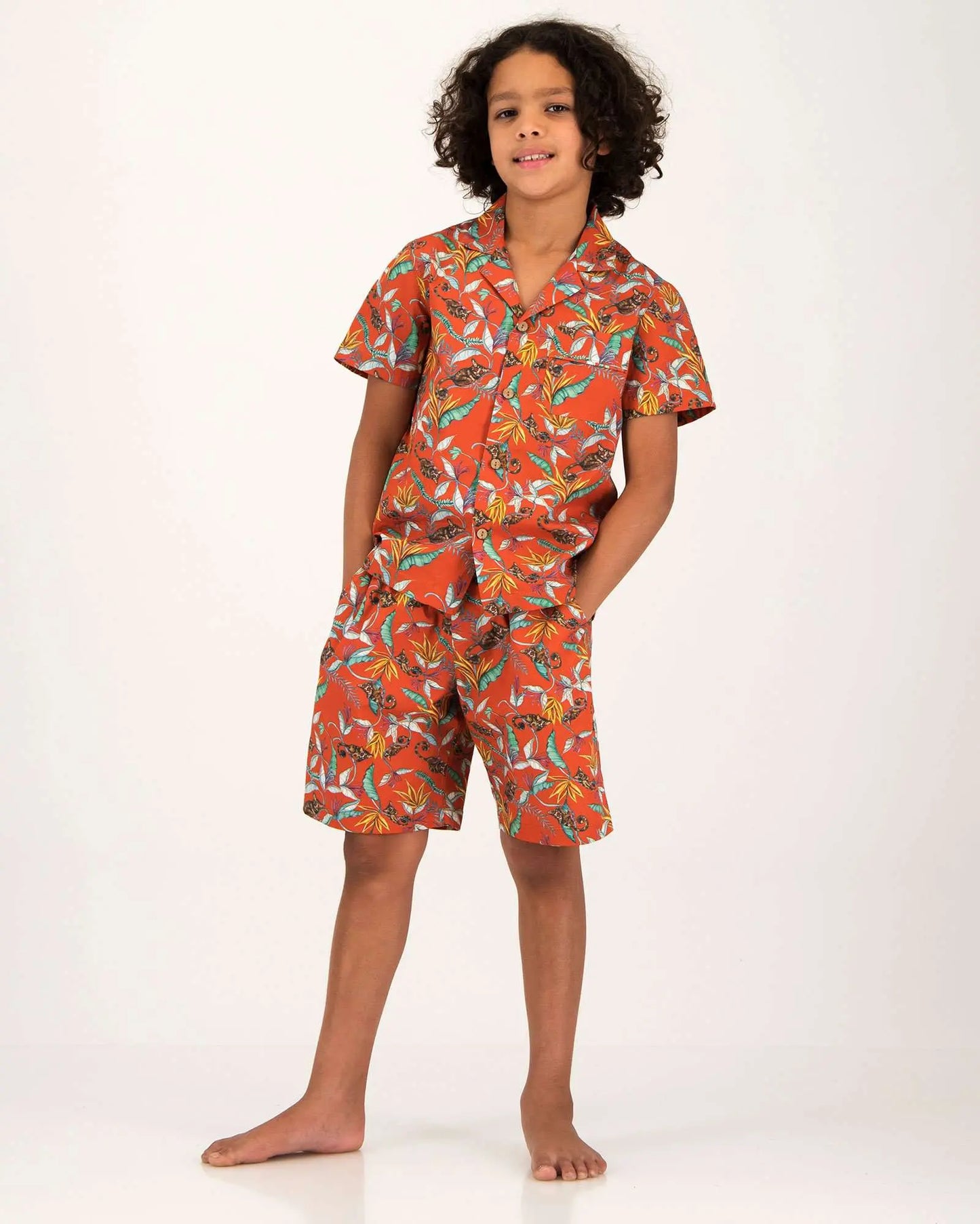 Boys Short Pyjamas - Night Monkeys Orange Woodstock Laundry
