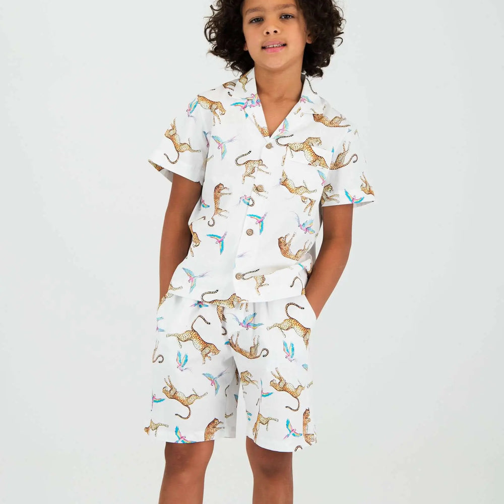 Boys Short Pyjamas - Playing Cheetahs Woodstock Laundry