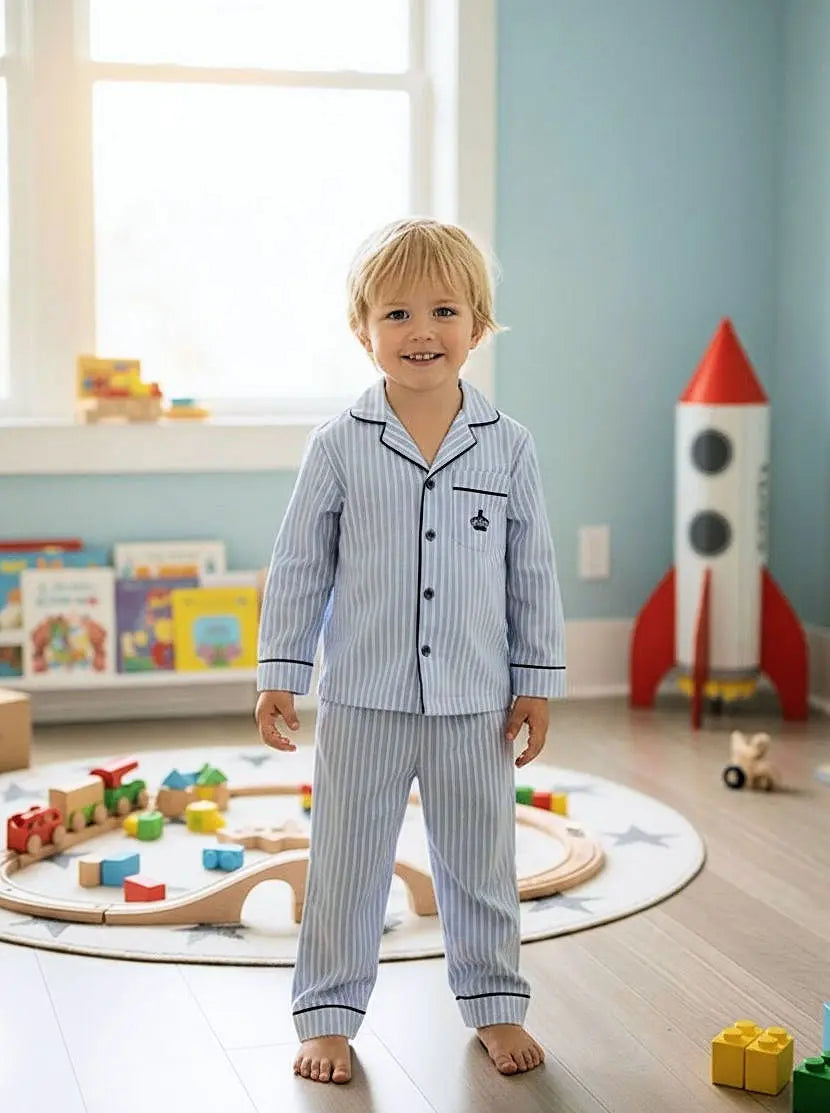 Boys Stripe Pyjama Trouser Set With Crown Logo BEAU KiD