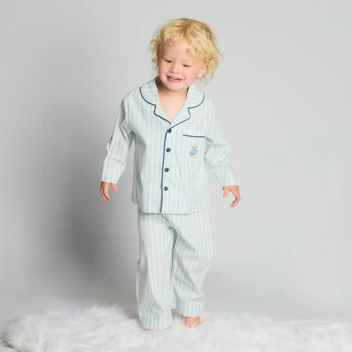 Boys Stripe Teddy Motif Pyjama Trouser Set BEAU KiD