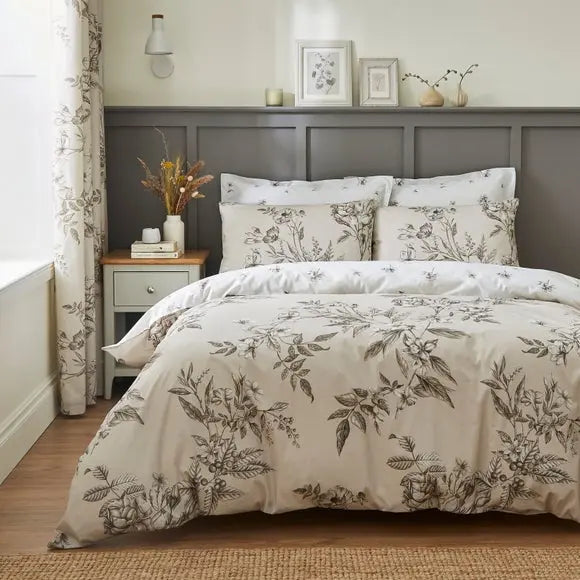 Bridget Etched Floral Natural Duvet Cover and Pillowcase Set Dunelm