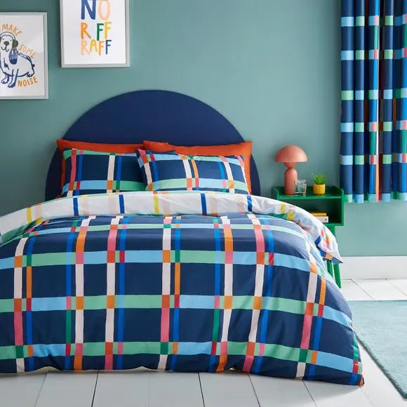 Bright Check Polycotton Duvet Cover & Pillowcase Set Dunelm