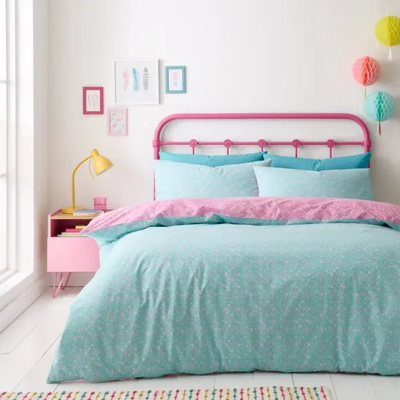 Bright Ditsy Floral 100% Cotton Reversible Duvet Cover and Pillowcase Set Dunelm
