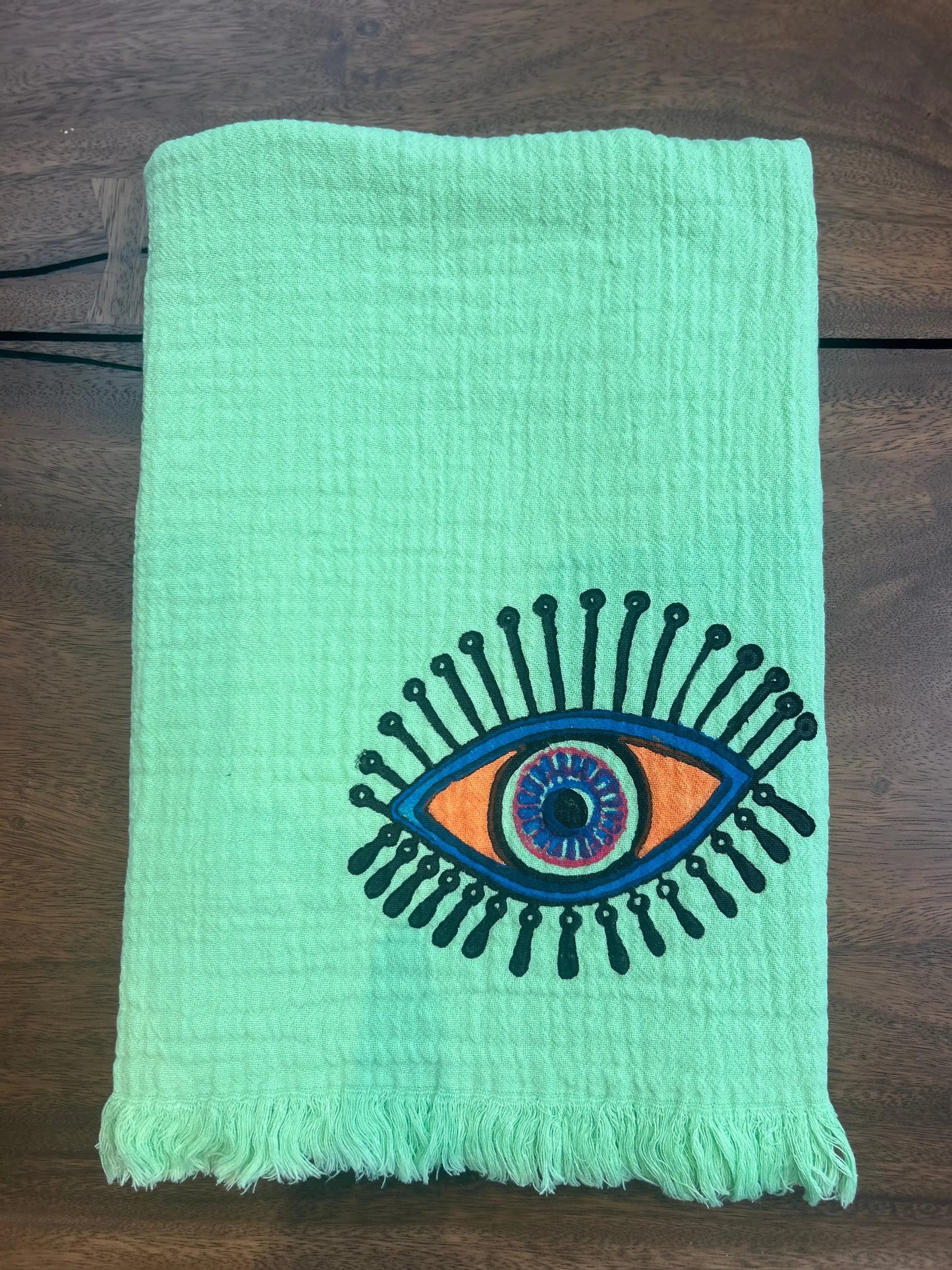 Bright Green Eye Organic Cotton Peshtemal Towel Loome Lifestyle