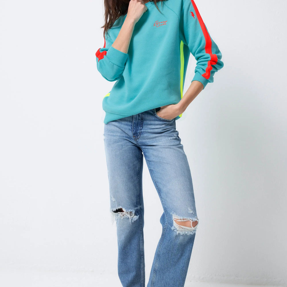 Bright Green with Coral Colourblock Relaxed Sweatshirt Scamp & Dude