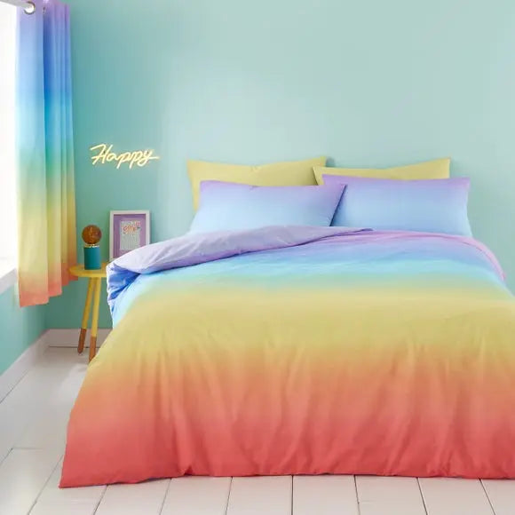 Bright Rainbow Ombre Reversible Duvet Cover and Pillowcase Set Dunelm