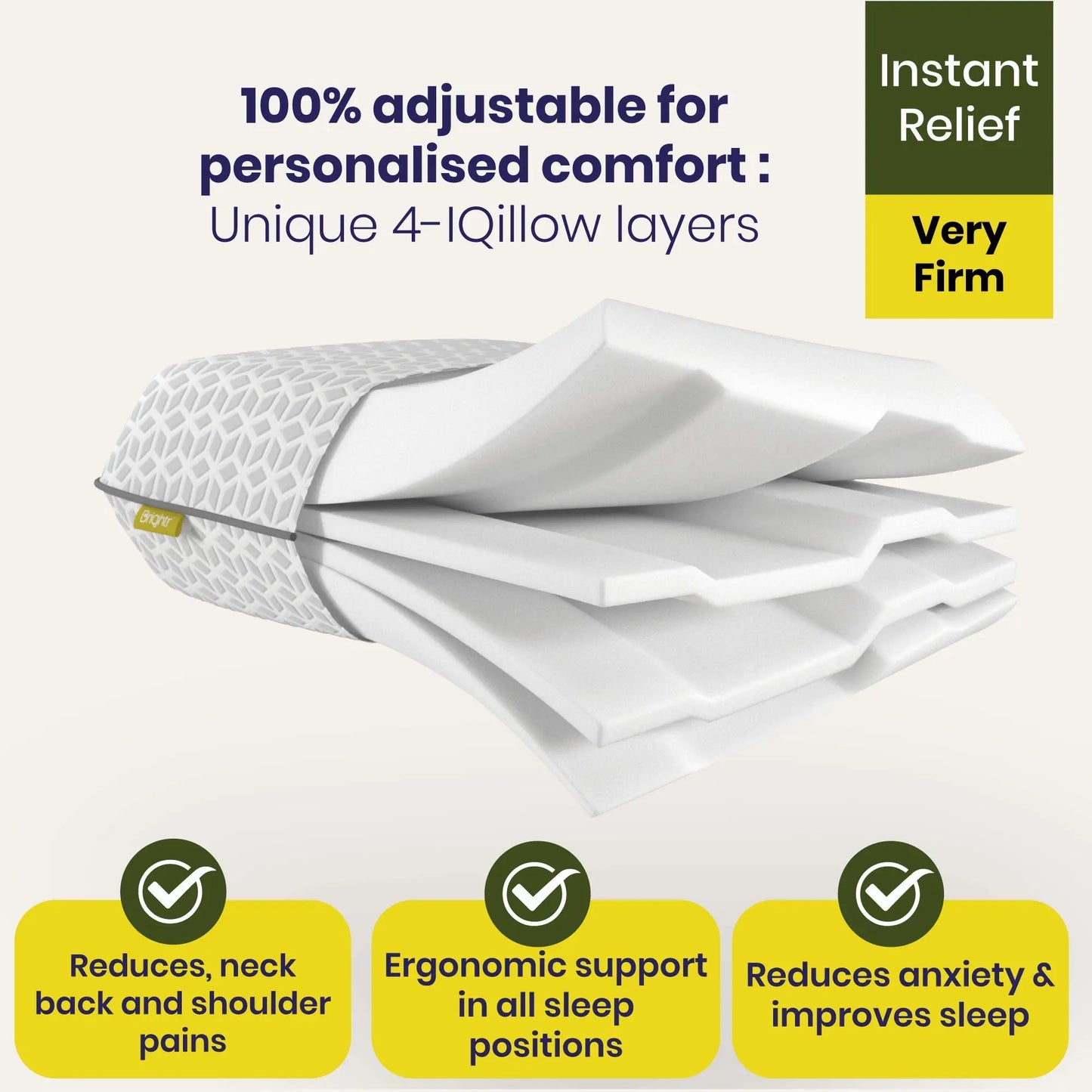 Brightr® Eclipse Adjustable Firm Memory Foam Pillow bundle Brightr® Sleep