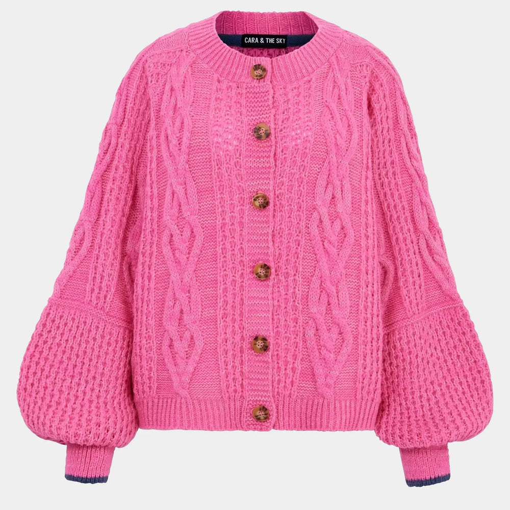 Brigit Heart Stitch Oversized Balloon Sleeve Cardigan - Pink Cara & The Sky
