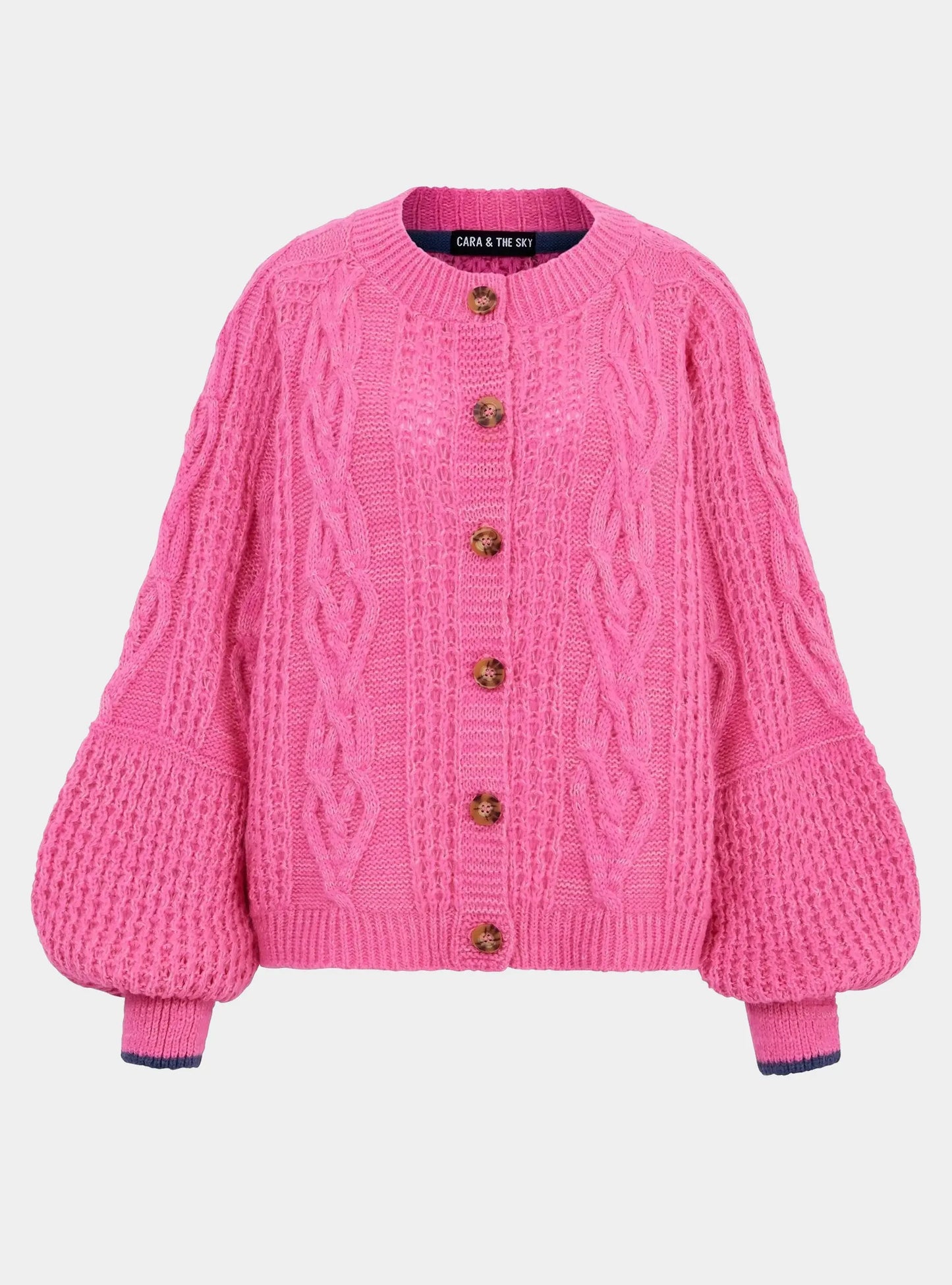 Brigit Heart Stitch Oversized Balloon Sleeve Cardigan - Pink Cara & The Sky