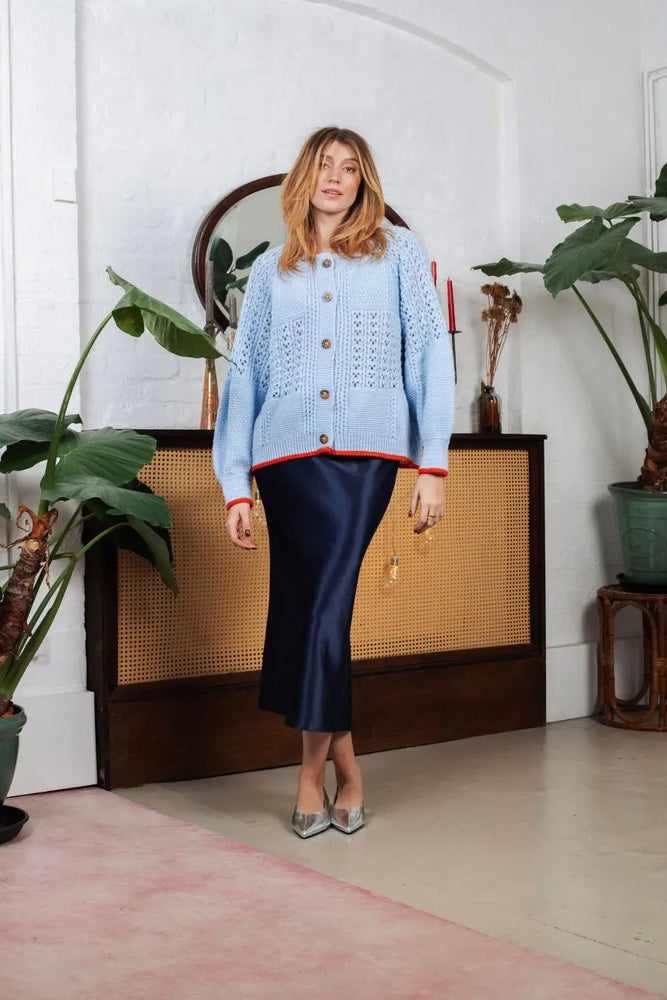 Brigit Pointelle Stitch Balloon Sleeve Cardigan - Blue Cara & The Sky