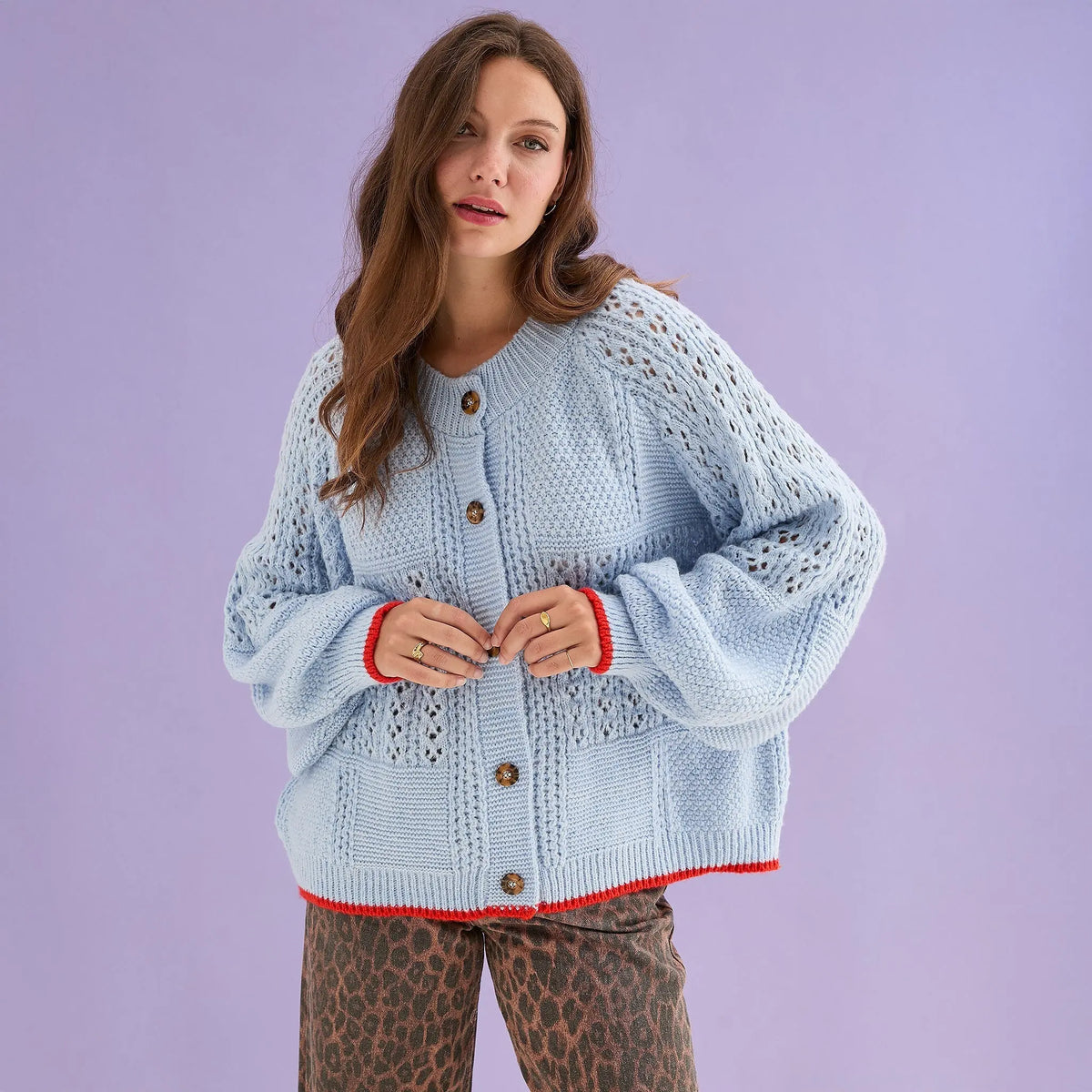 Brigit Pointelle Stitch Balloon Sleeve Cardigan - Blue Cara & The Sky