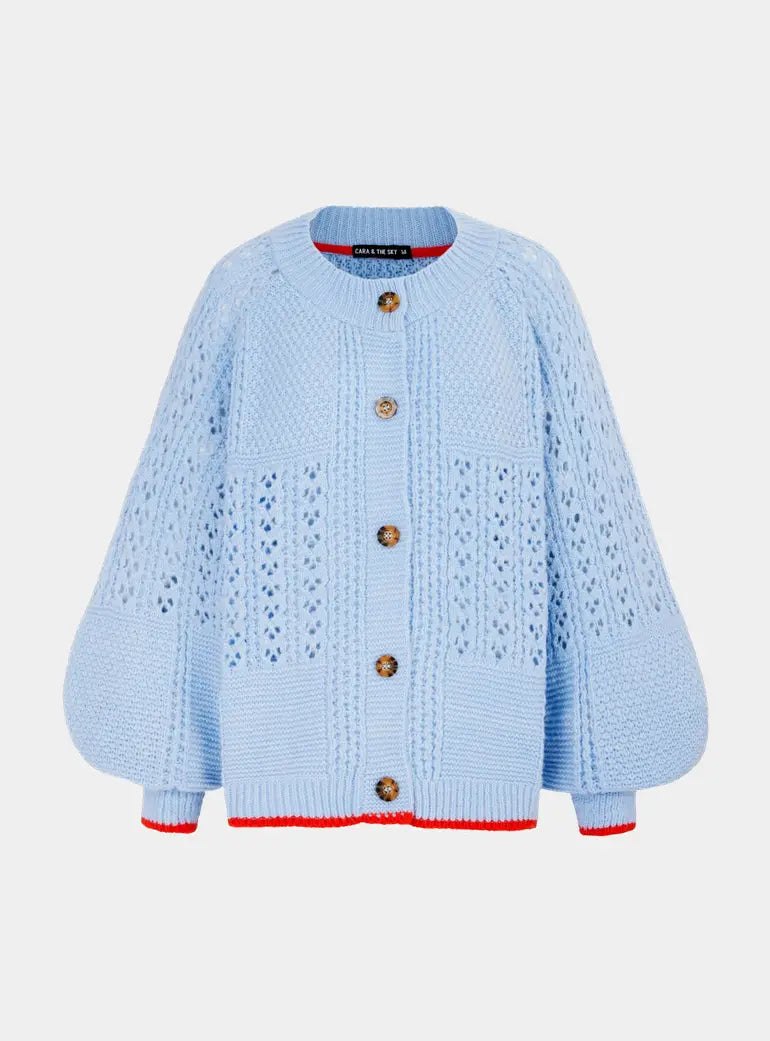 Brigit Pointelle Stitch Balloon Sleeve Cardigan - Blue Cara & The Sky