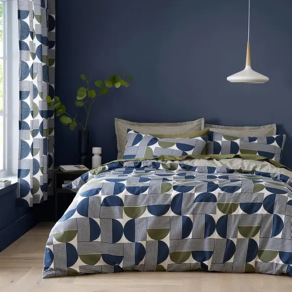 Bromley Modern Geo Navy Duvet Cover and Pillowcase Set Dunelm