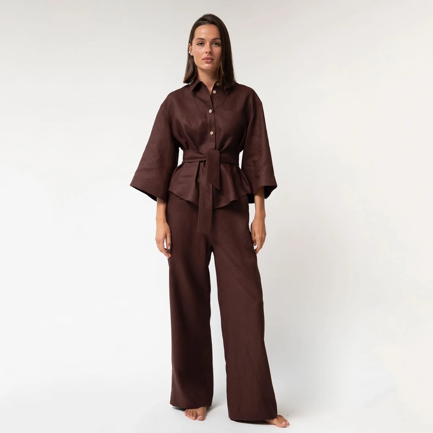 Brown Heavy Linen Shirt Perfect Days NOKAYA