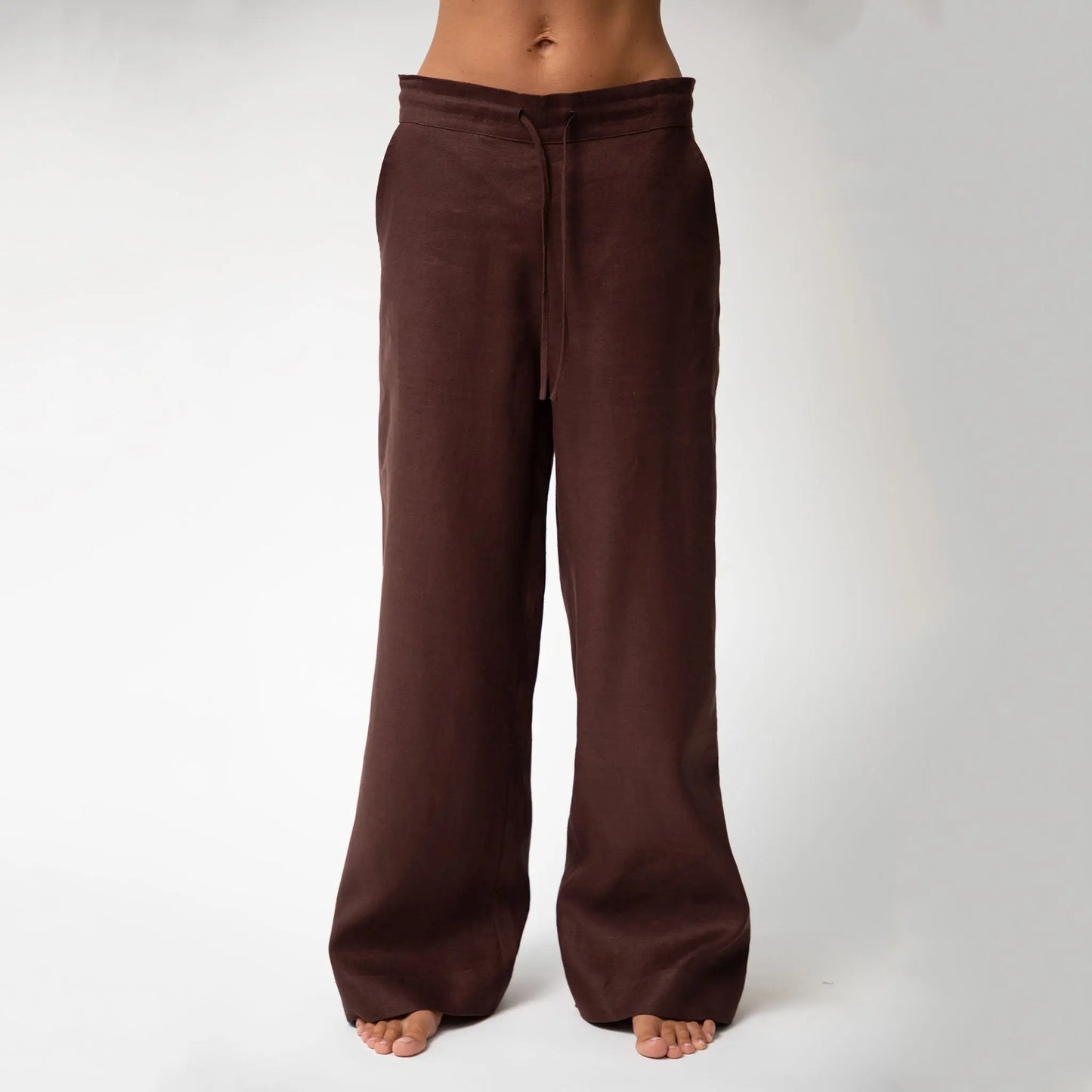 Brown Heavy Linen Wide-leg Pants Perfect Days NOKAYA