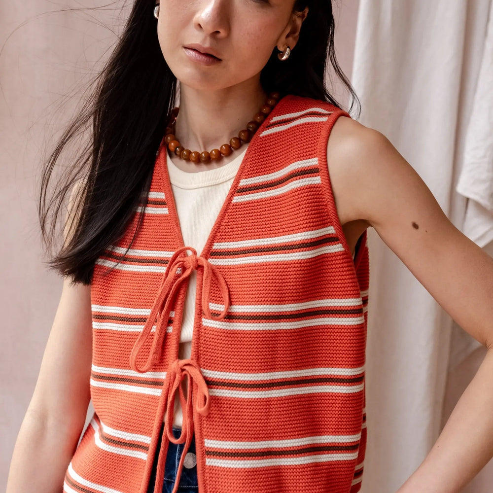 Brown Stripe Cotton Knitted Vest TartanBlanketCo