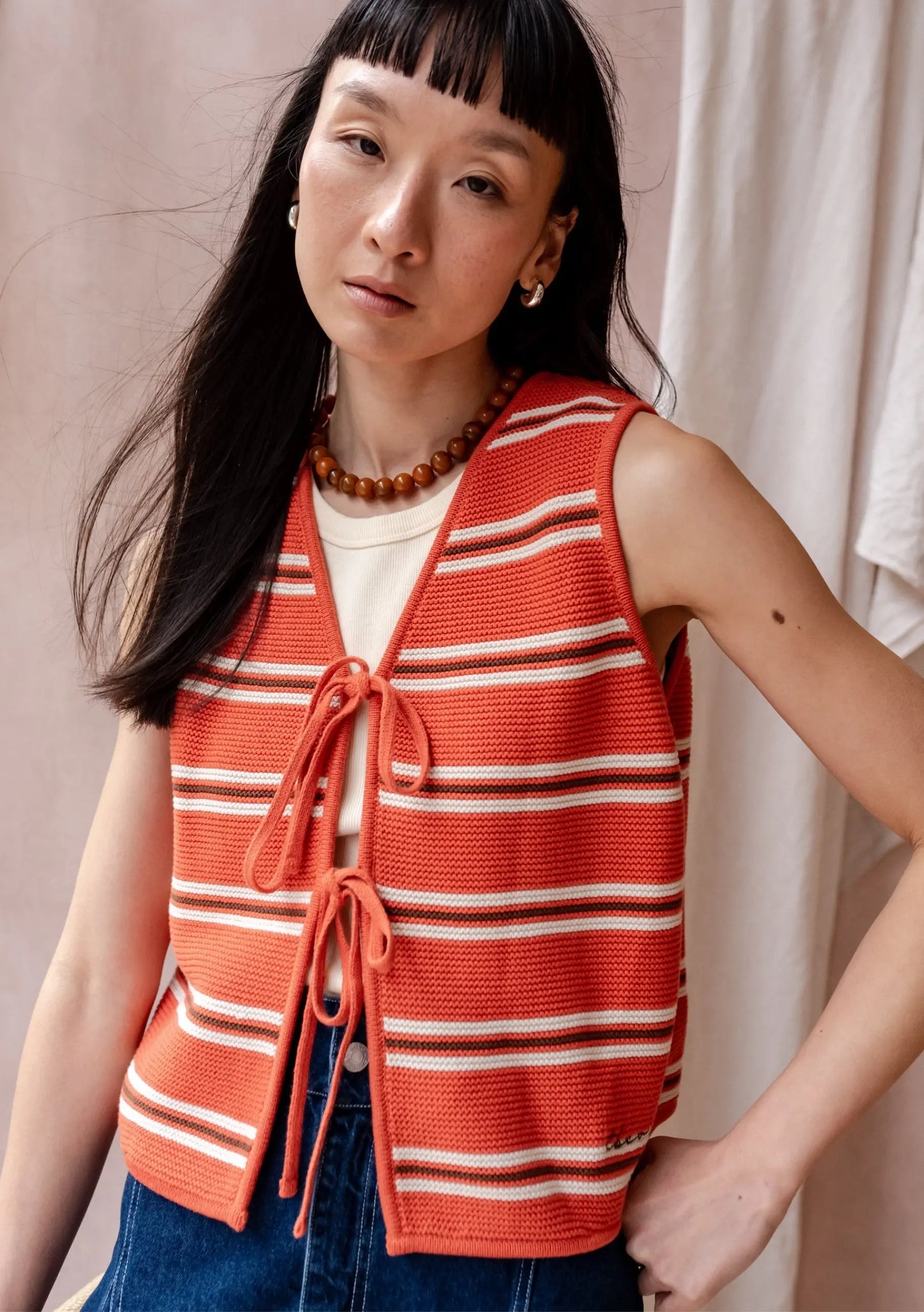 Brown Stripe Cotton Knitted Vest TartanBlanketCo