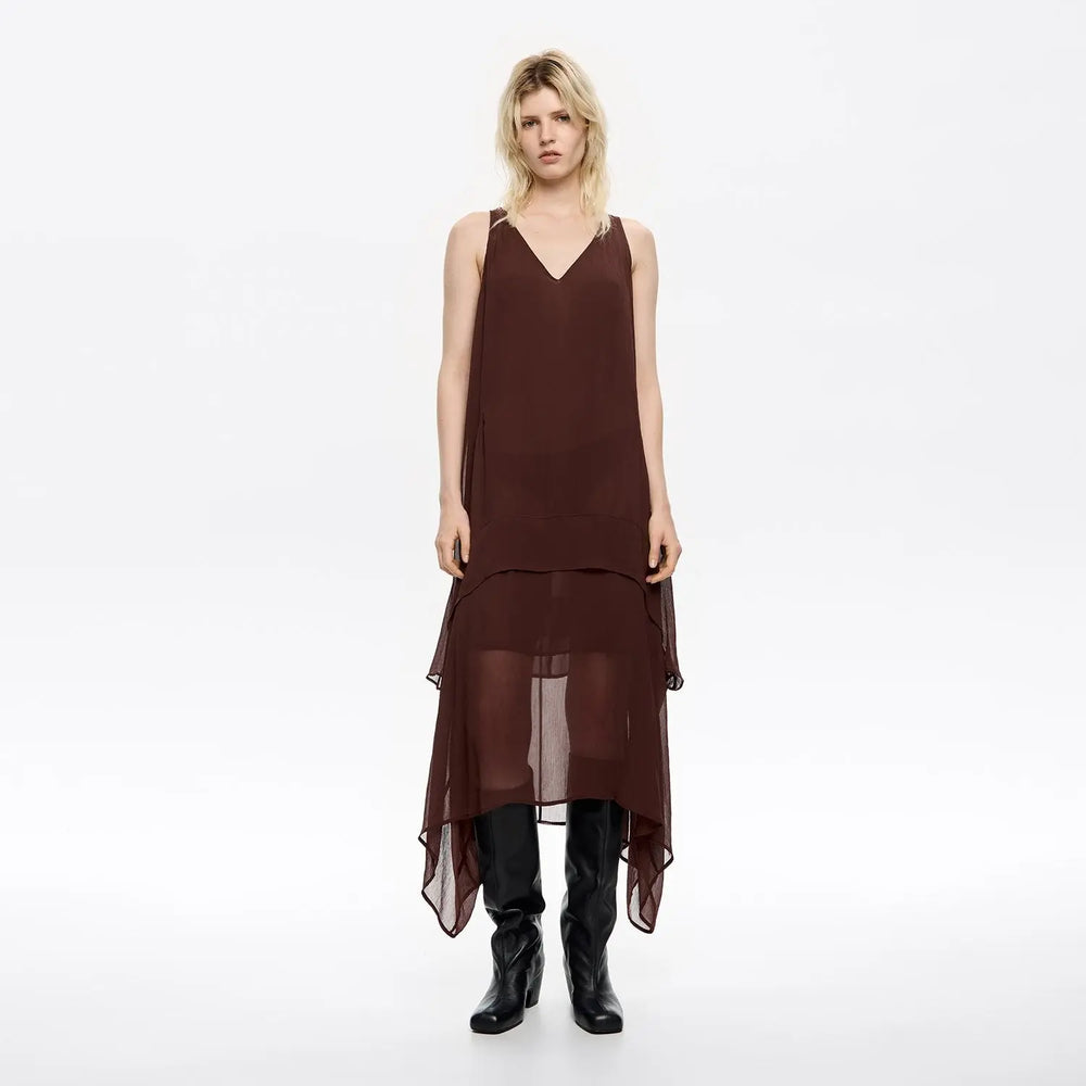 Brown fluid asymmetric dress Bimba y Lola UK