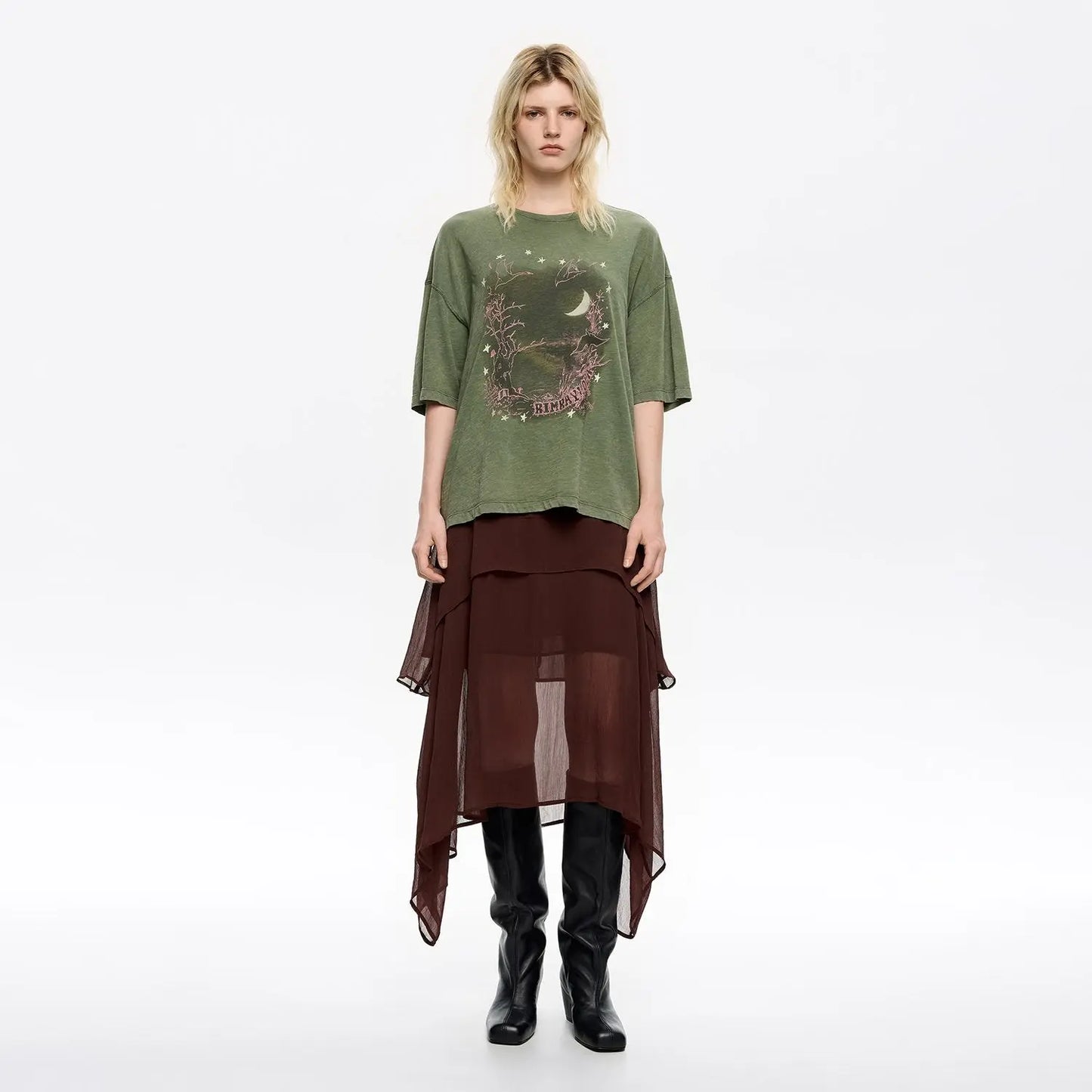 Brown fluid asymmetric skirt Bimba y Lola UK