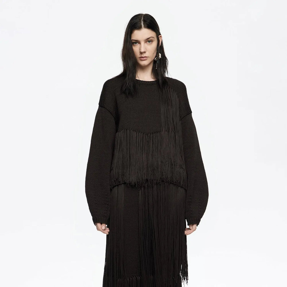 Brown fringed balloon sweater Bimba y Lola UK