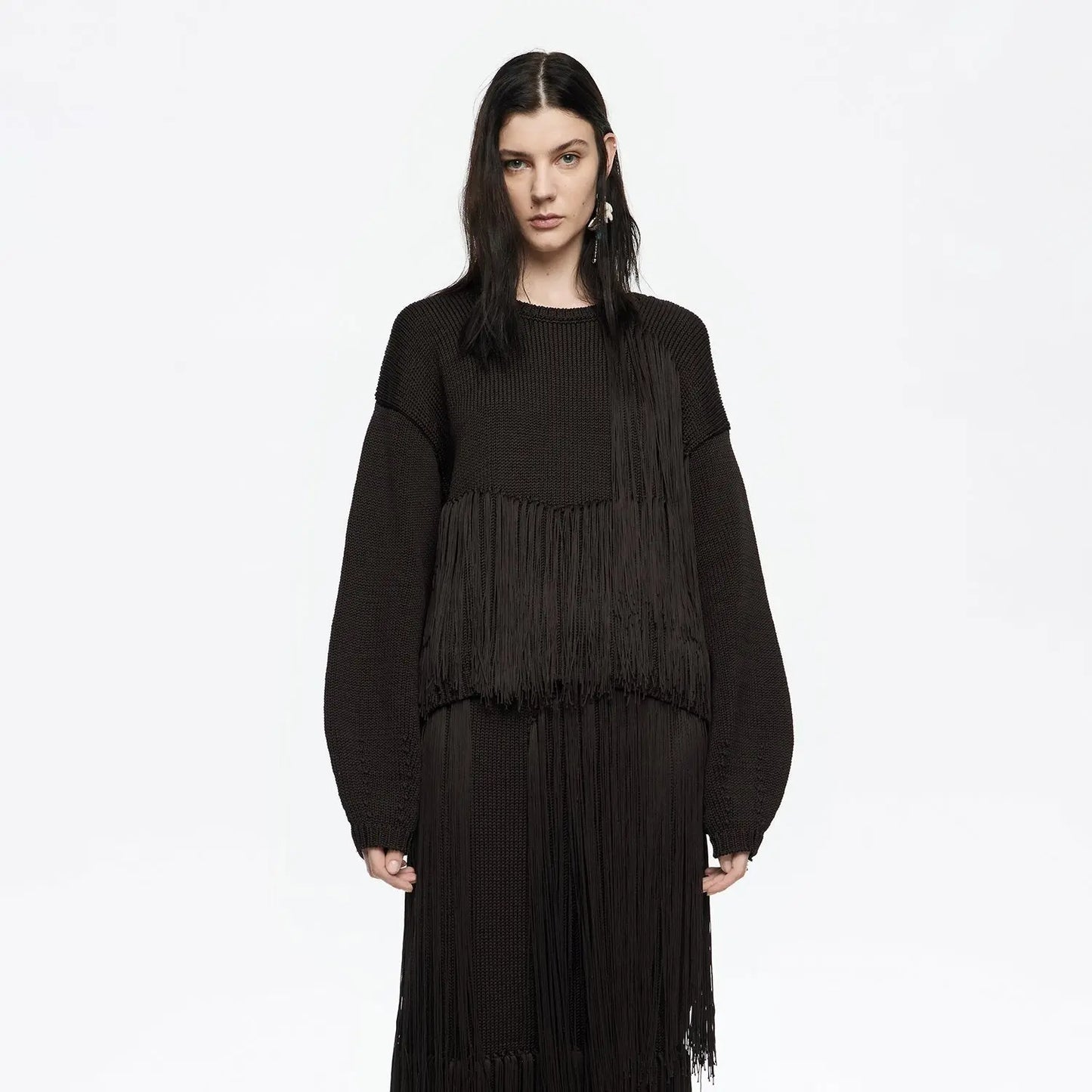 Brown fringed balloon sweater Bimba y Lola UK