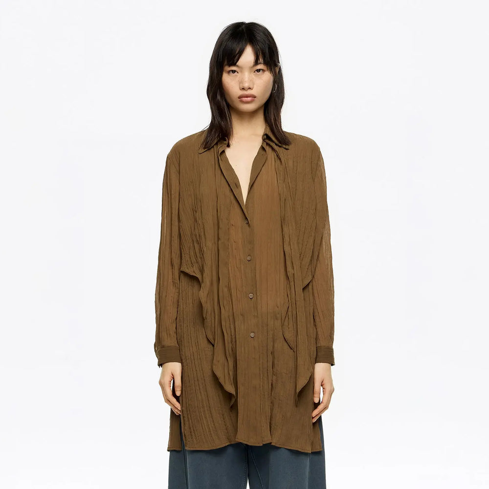 Brown pleated shirt with maxi ties Bimba y Lola UK