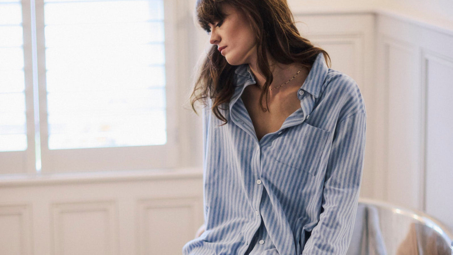 Pale Blue Striped Brushed Organic Cotton Pyjama Set MAMU Dream