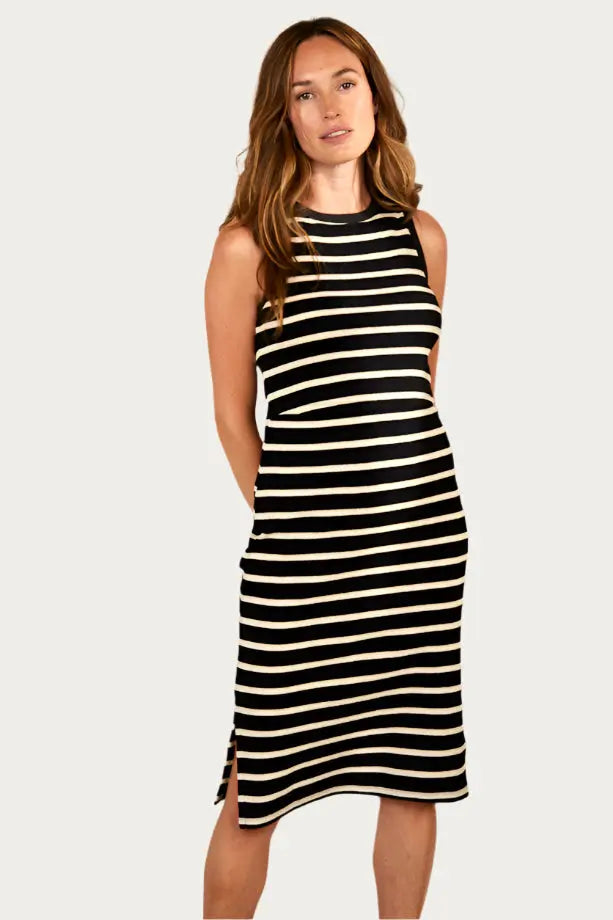 Bshirt Nursing Dress in Black and White Stripes Bshirt