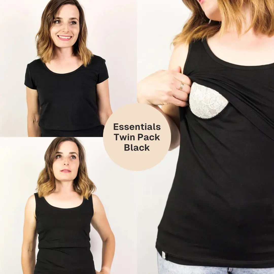 Bshirt Nursing Essentials Twin Pack- Black Vest & Black T-Shirt Bshirt