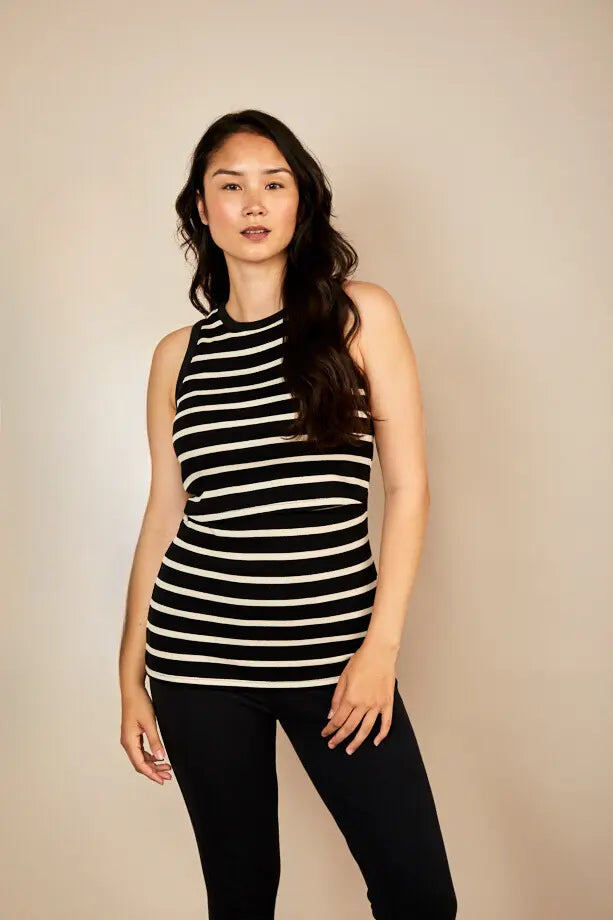 Bshirt Nursing Rib Racer Vest in Black Stripe Bshirt