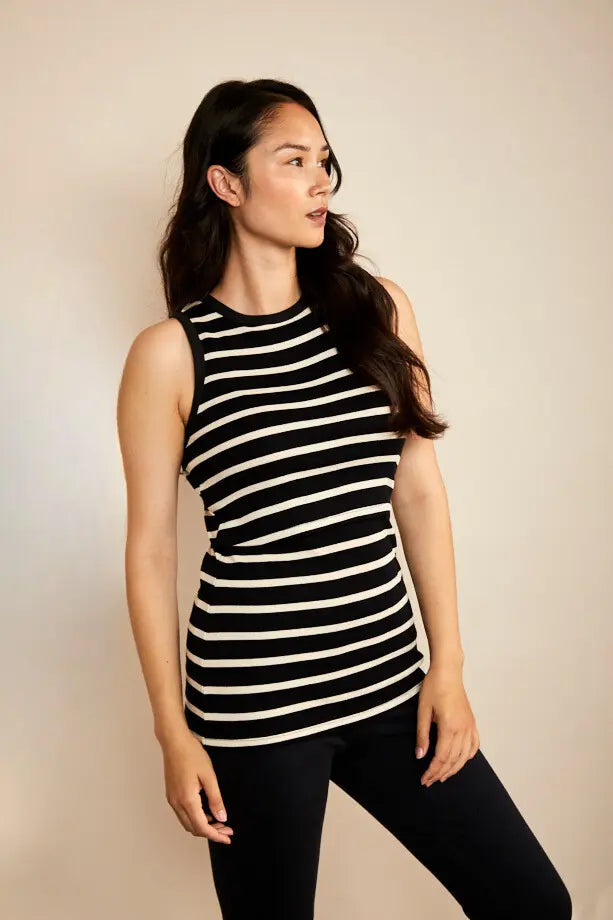 Bshirt Nursing Rib Racer Vest in Black Stripe Bshirt