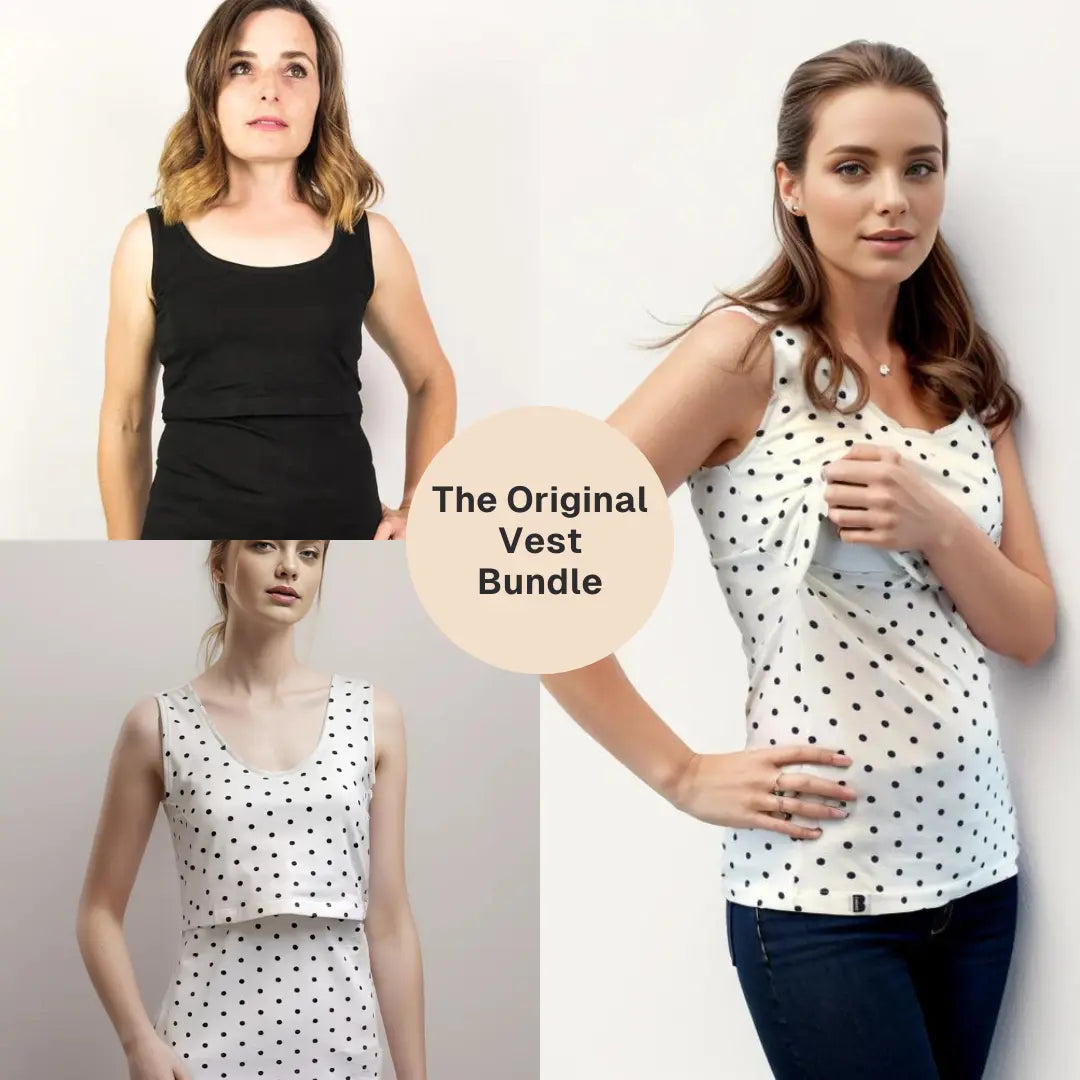 Bshirt Nursing Vest - Twin Pack -Black & Cream/Black Spots Bshirt