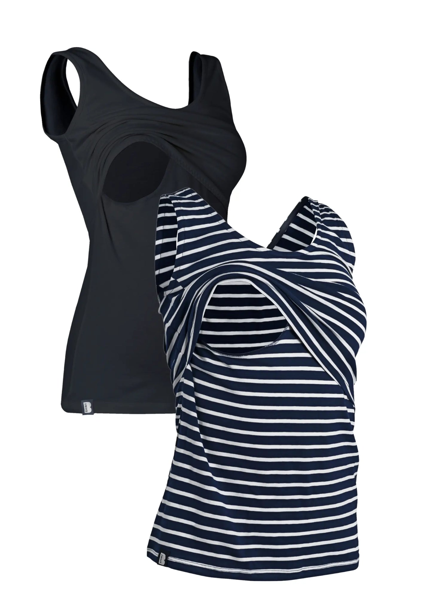 Bshirt Nursing Vest - Twin Pack -Black & Navy/White Stripe Bshirt