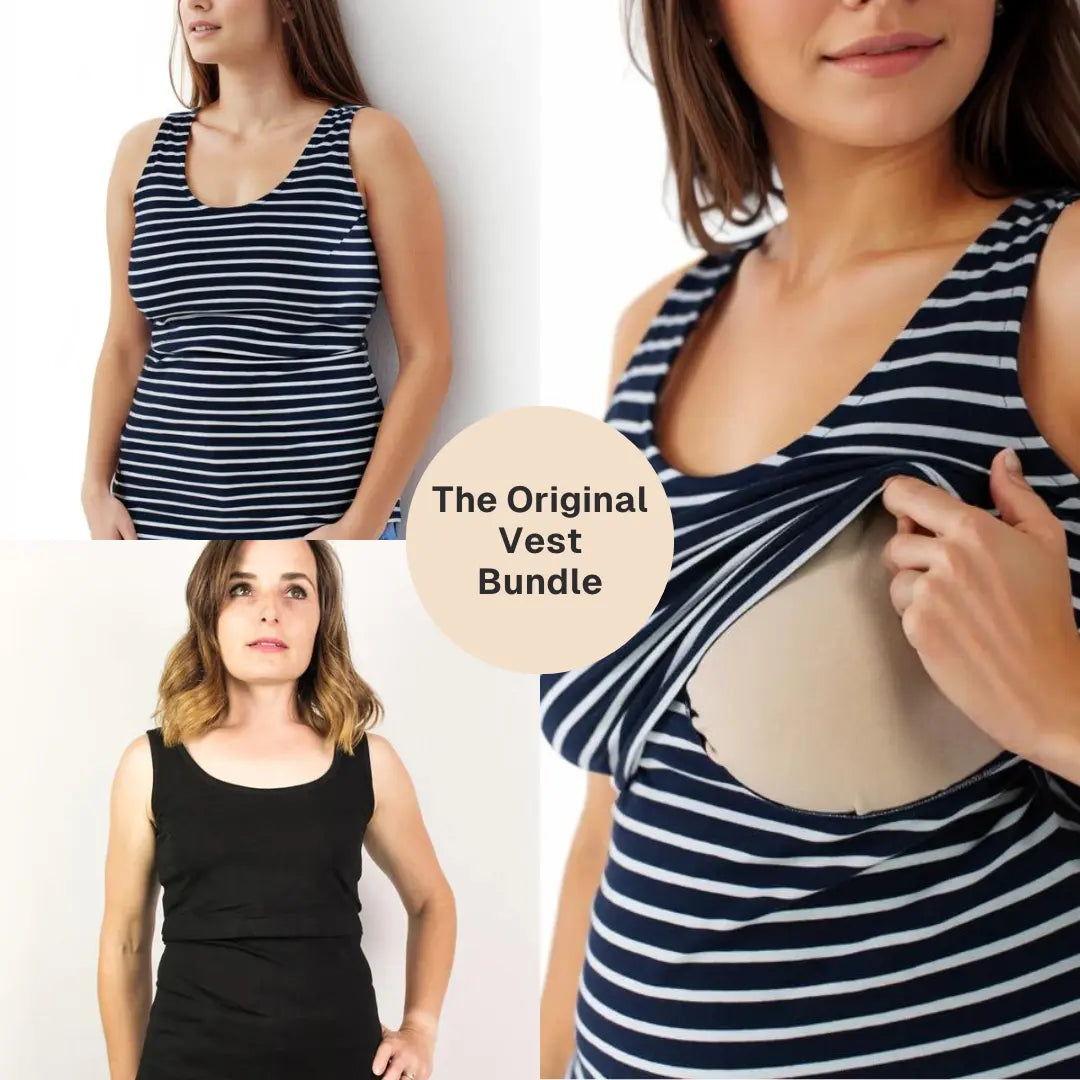 Bshirt Nursing Vest - Twin Pack -Black & Navy/White Stripe Bshirt