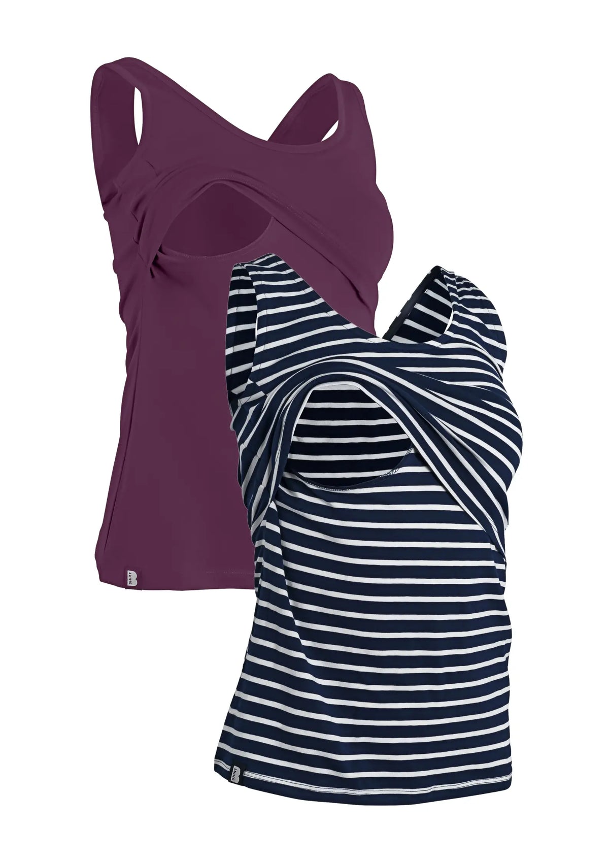 Bshirt Nursing Vest - Twin Pack -Plum & Navy/White Stripes Bshirt
