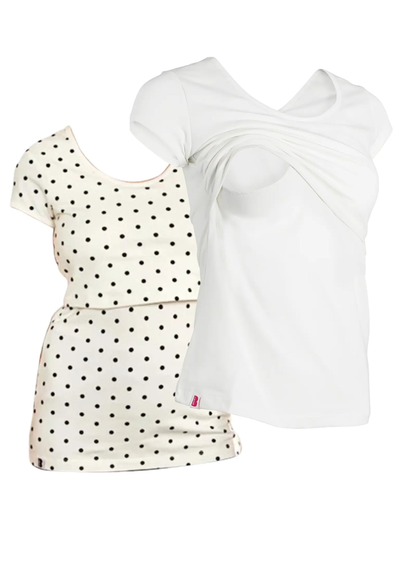 Bshirt Nursing short sleeve t-shirt Twin Pack- White & Cream/Black Spots Bshirt