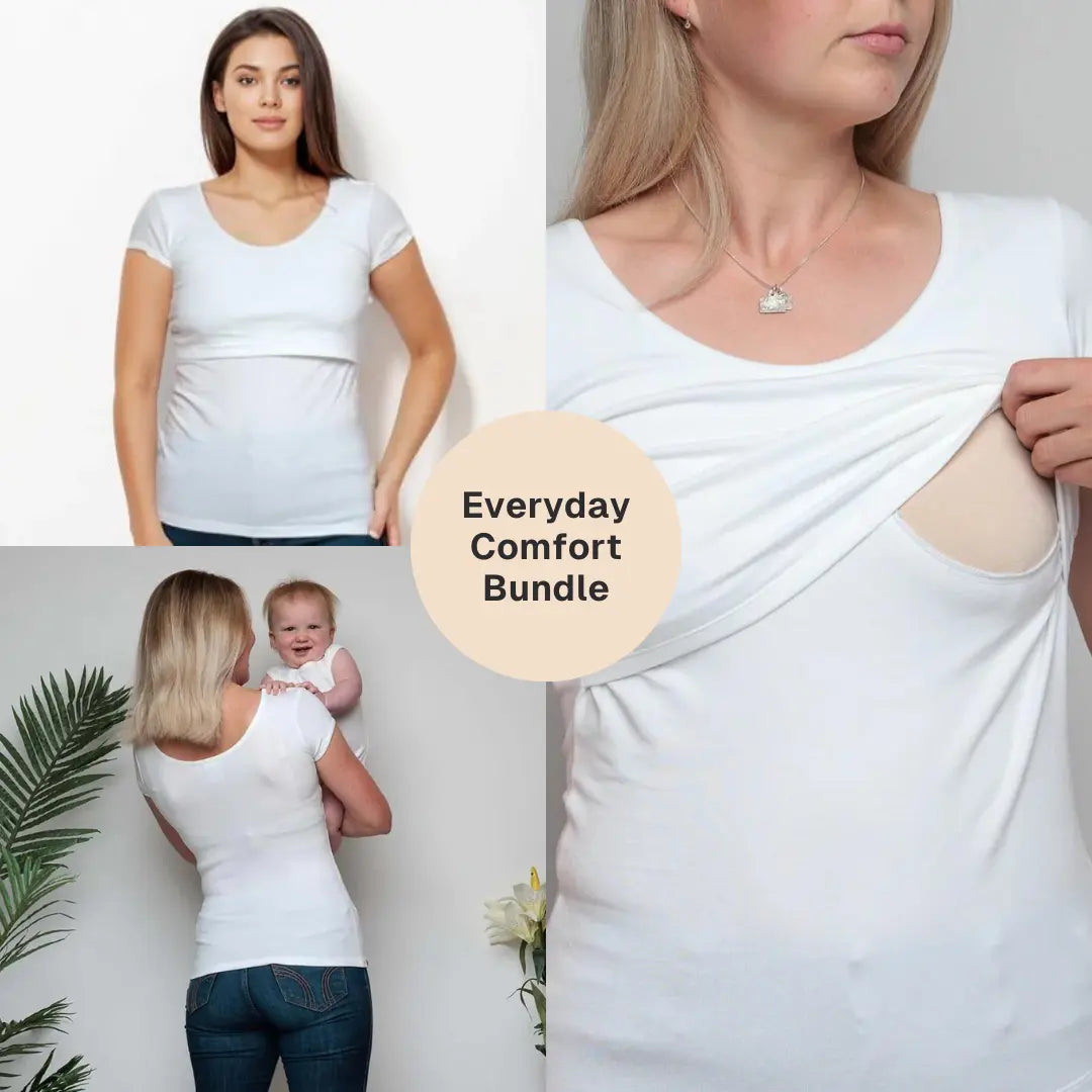 Bshirt Nursing short sleeve t-shirt Twin Pack- White & White Bshirt