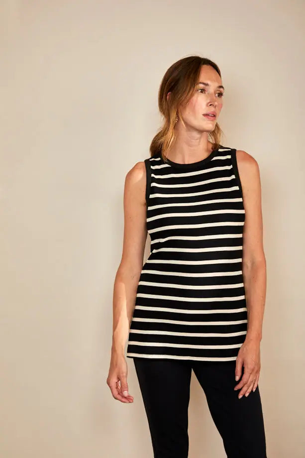 Bshirt Women's Rib Racer Vest in Black and White Stripe Bshirt