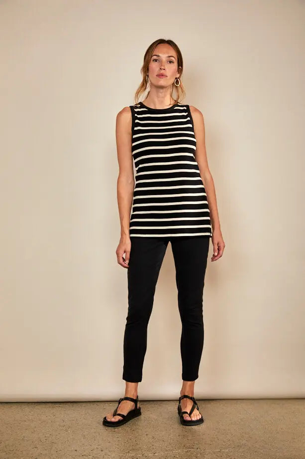 Bshirt Women's Rib Racer Vest in Black and White Stripe Bshirt