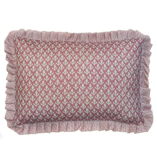 Bud Ruffle Pink, Sustainable Feather, Cushion Eco-conscious & With Trim/Fringe & Linen Blend Floral & Small Prints Andrew Martin