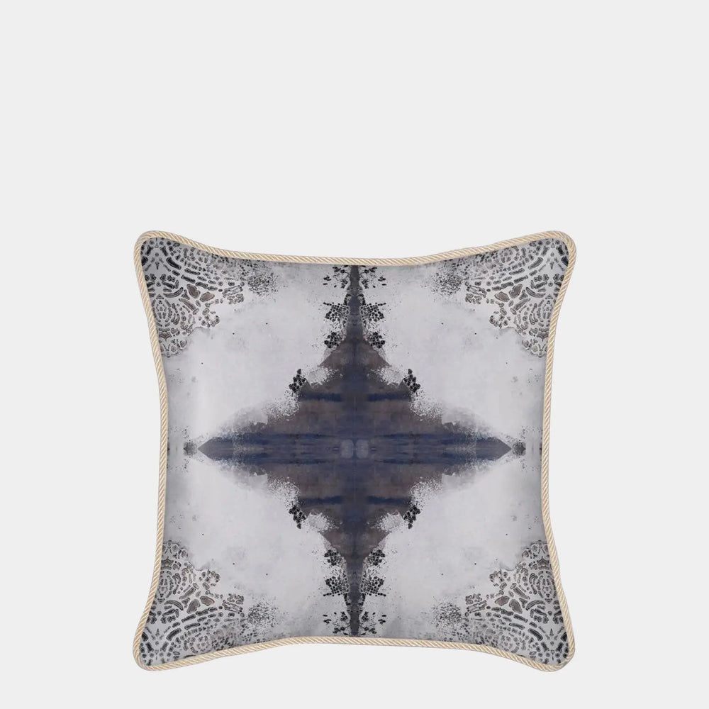 Burano Lace White and Purple Greys Silk Cushion Long Studio Design